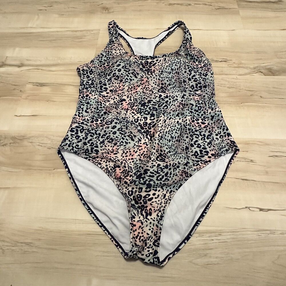 Nicole Miller Women 2X Swimsuit Leopard Print One-Piece Racer Back Multicolor‎